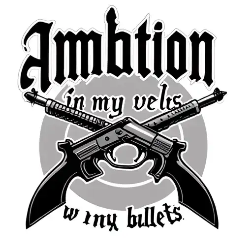 Ambition in my veins w bullets text tattoo design idea