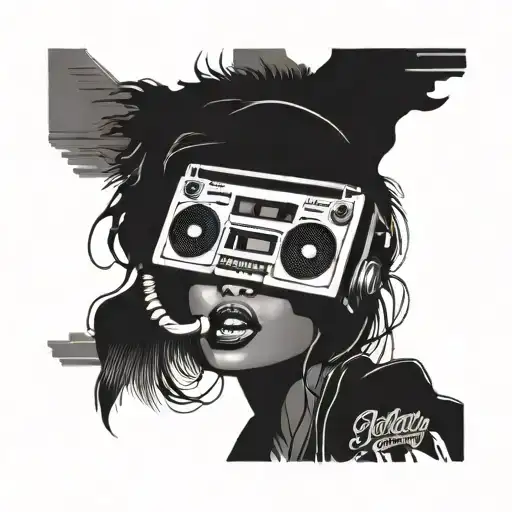 "I be on the hotline like errday" underneath a boombox tattoo design idea