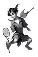 Peter pan with tennis racket sketched tattoo design idea