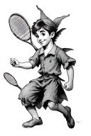Peter pan with tennis racket sketched tattoo design idea