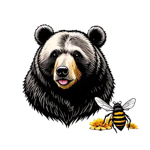 bear and Bee hive tattoo design idea