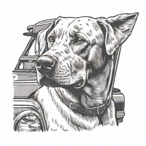 Labrador retriever sitting in truck. head out passenger window tattoo design idea