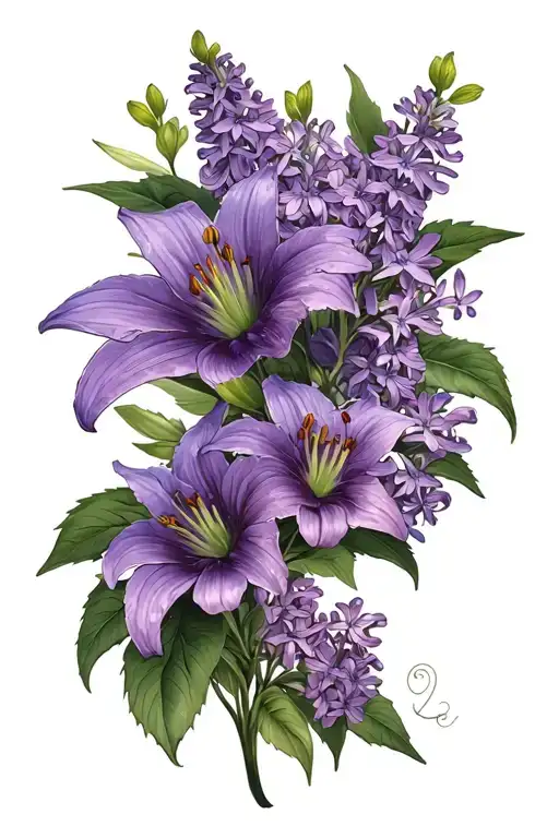 lilacs and stargazer lilys tattoo design idea