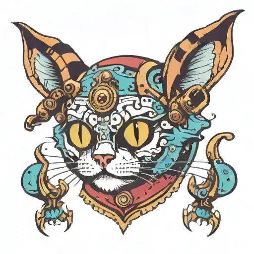 cat robot court jester tattoo design idea