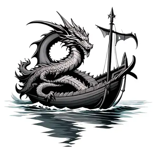 Norse dragon wrapped around boat tattoo design idea
