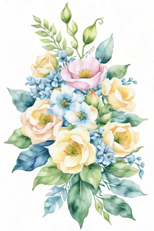 birthflower bouquet June, November, September, june tied together with bow tattoo design idea