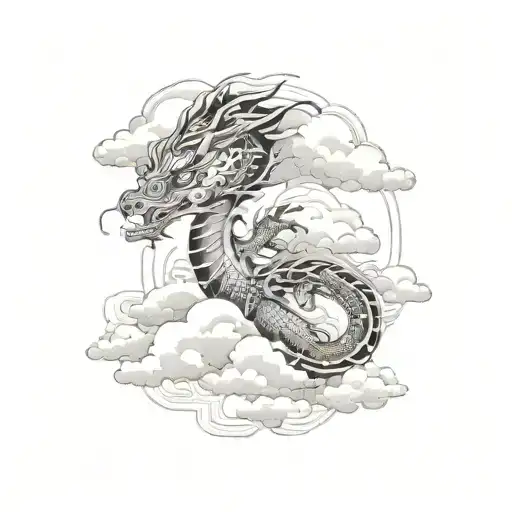 Dragon with japanese clouds sleeve wrap around tattoo design idea