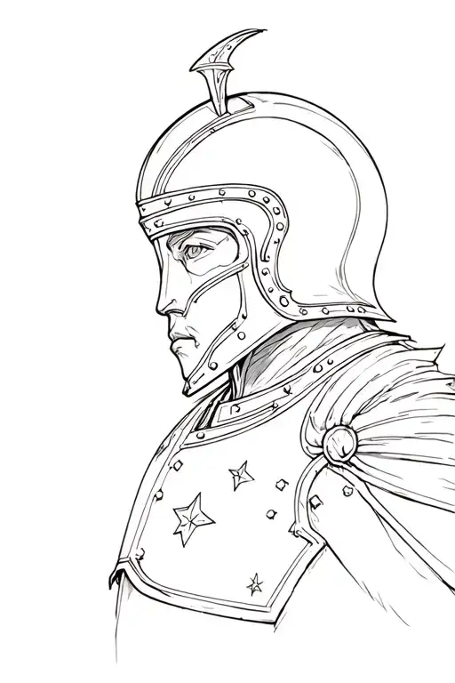 knight in a closed helmet tattoo design idea