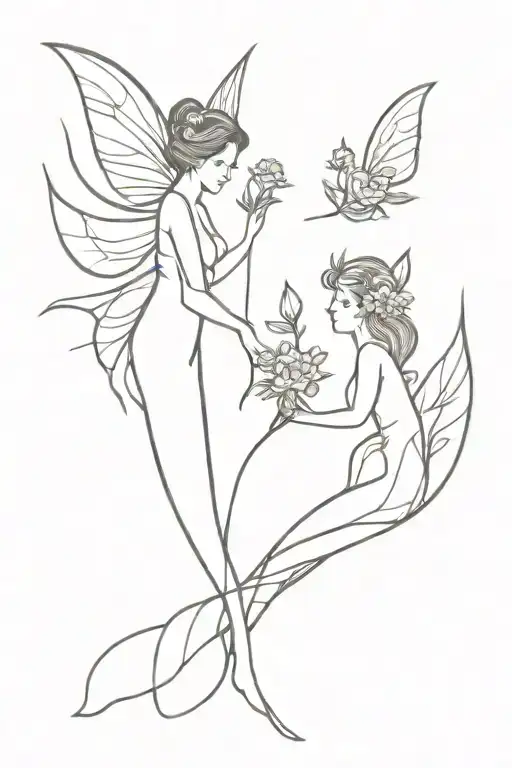 two fairy's holding flowers for two people  tattoo design idea
