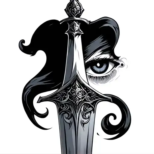 gothic dagger with eye tattoo design idea