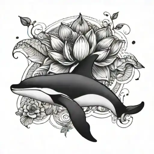 unalome with lotus flower and orca whale outline tattoo tattoo design idea
