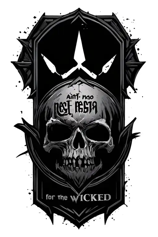 borderlands 2 vault symbol with psycho saying "aint no rest for the wicked" tattoo design idea