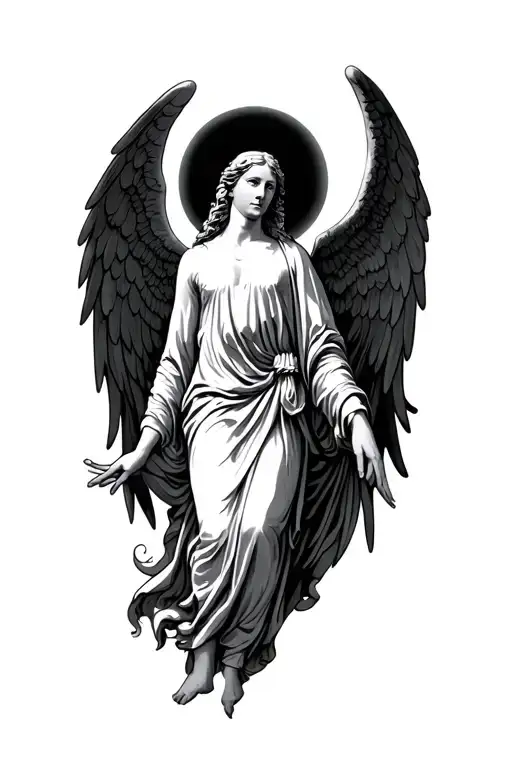 biblically accurate angel in front of a black hole tattoo design idea