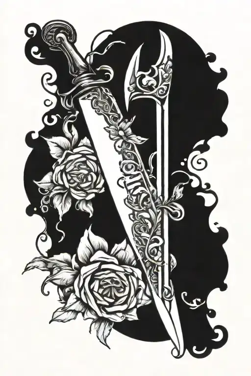 The word SONDER vertically with a whole chef knife going thru it vertical tattoo design idea