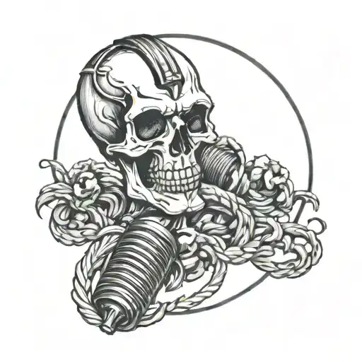 skull microphone intertwined tattoo design idea