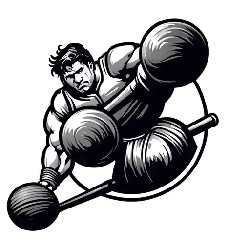 shotput athlete and cannon logo merged tattoo design idea