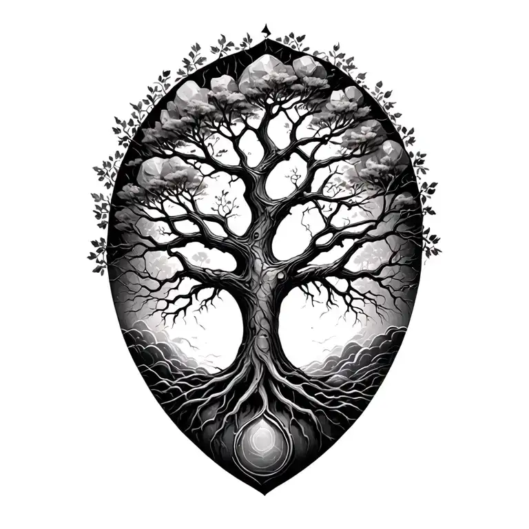 tree of life, stone, kintsugi tattoo design idea