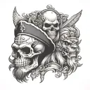 skull and pirate and lion head wearing tattoo design idea
