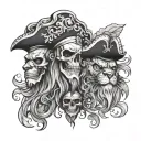 skull and pirate and lion head wearing tattoo design idea
