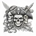 skull and pirate and lion head wearing tattoo design idea