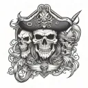 skull and pirate and lion head wearing tattoo design idea