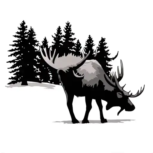 Create a Wildlife tatoo including a moose, squirell, lynx include spruce trees and aspen trees and gooseberry and includ tattoo design idea