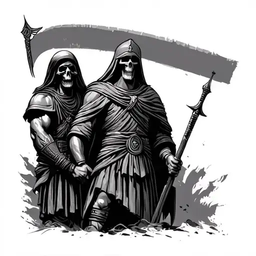  Greek soldier with a grim reaper  tattoo design idea