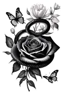 snake wrap around rose and tulips and butterflies flying tattoo design idea