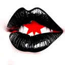 lips with dye inside and red star inside the eye. all black just the star red tattoo design idea