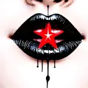 lips with dye inside and red star inside the eye. all black just the star red tattoo design idea