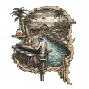 river mouth bar scene tattoo design idea