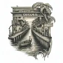 river mouth bar scene tattoo design idea