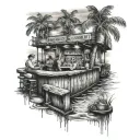 river mouth bar scene tattoo design idea