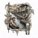 river mouth bar scene tattoo design idea