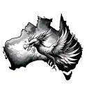 A symbolic tattoo of Australia’s map on the upper or mid-back, merging with the essence of a rising angry phoenix. tattoo design idea
