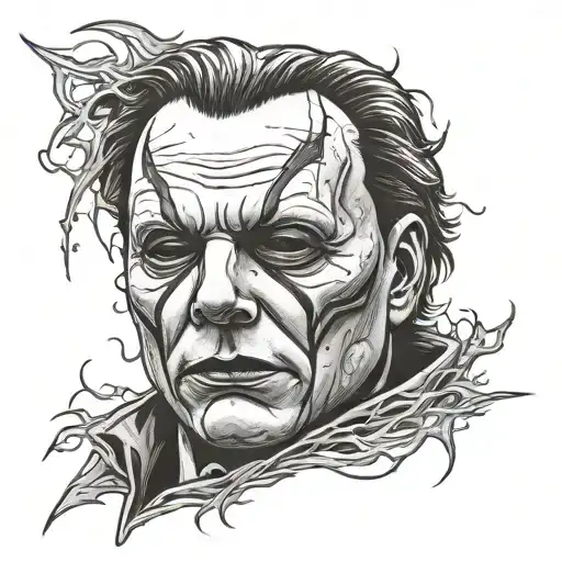 Micheal myers face split tattoo design idea