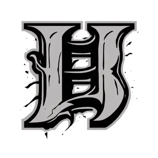 Uppercase backwards B with it's back against the leg of an uppercase H cattle brand tattoo design idea