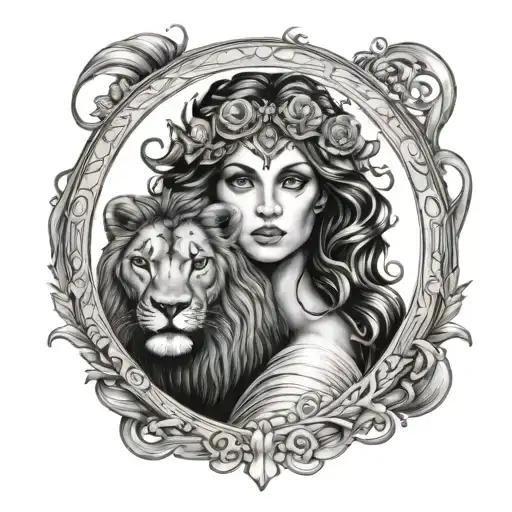 circe and her lion tattoo design idea