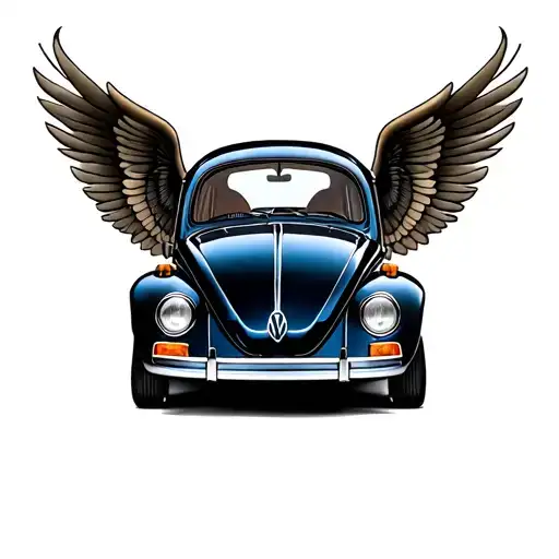 classic volkswagen beetle with beetle wings tattoo design idea