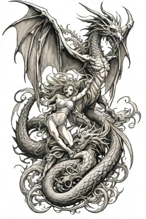 angel demon fight Dragon tattoo design idea