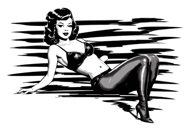 pinup girl sitting with pinstripes behind tattoo design idea