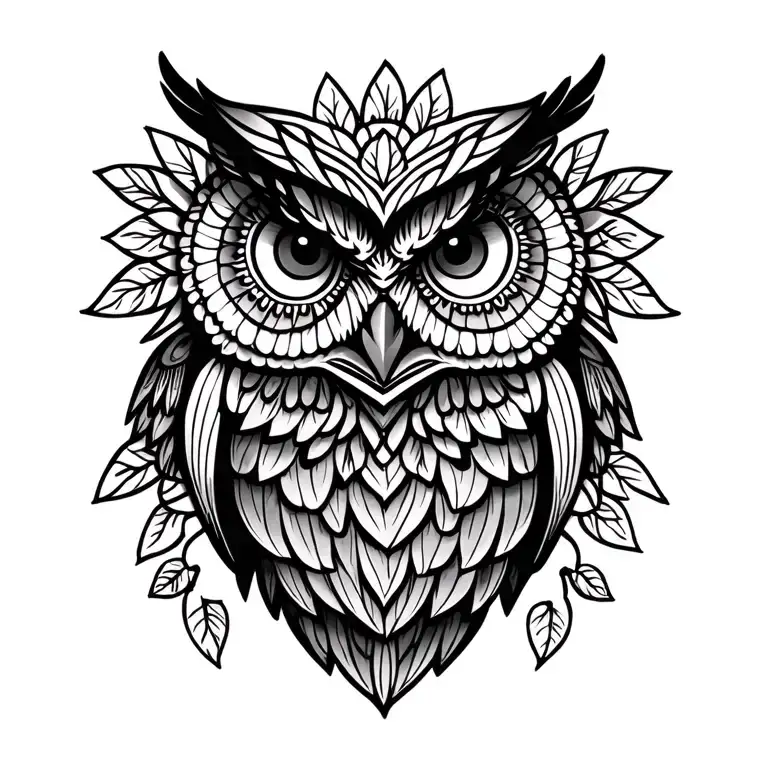 owl and mandala design incorporating elements tattoo design idea