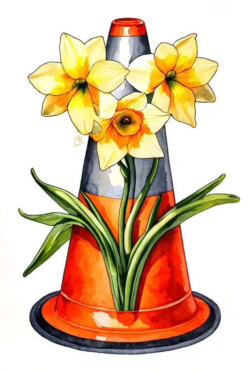 traffic cone with narcissus flower tattoo design idea