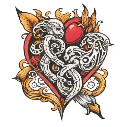 twin flames heart intertwined tattoo design idea