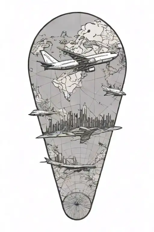 747 plane with map tattoo design idea