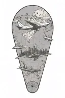 747 plane with map tattoo design idea