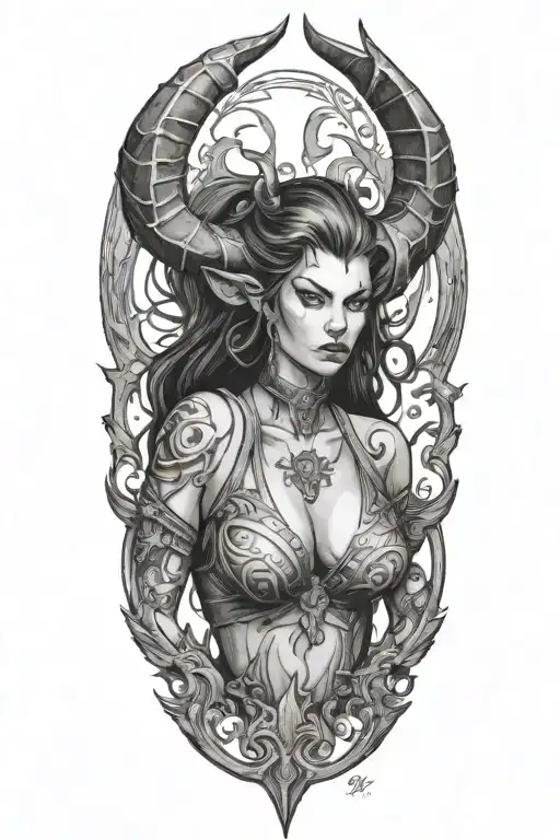 diablo iv lilith tattoo with demon horns tattoo design idea