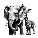 Elephant And Giraffe tattoo design idea