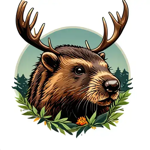 beaver with moose antlers tattoo design idea