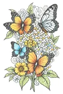 forget me not flowers with rainbow and butterflies tattoo design idea